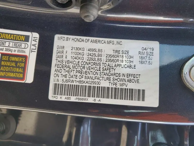2019 HONDA CR-V EXL  