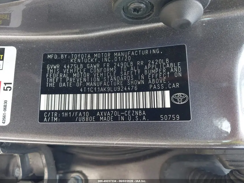 2020 TOYOTA CAMRY LE