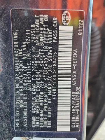 2012 TOYOTA CAMRY BASE  