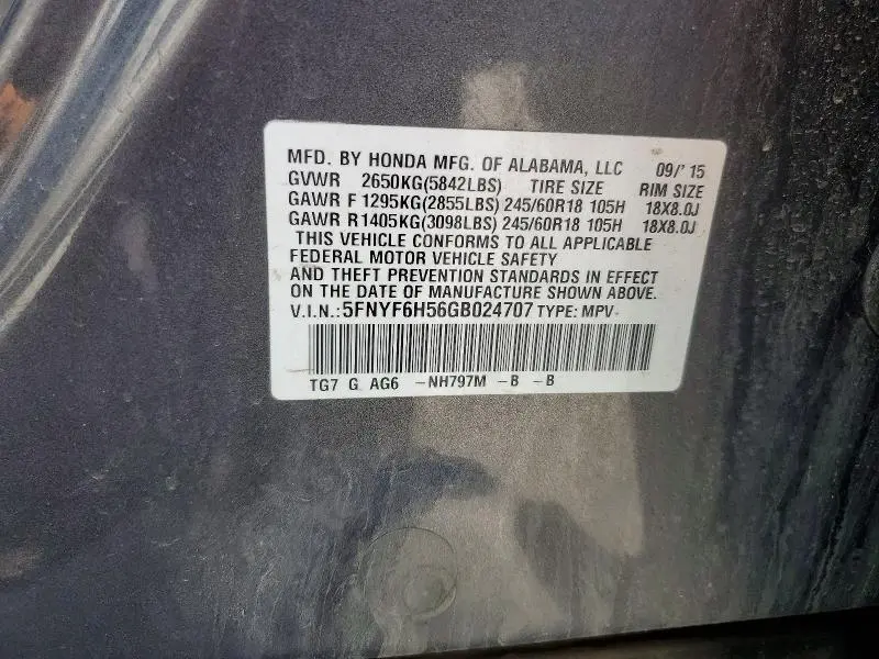 2016 HONDA PILOT EXL  