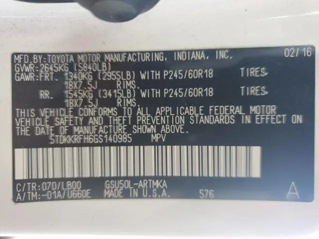 2016 TOYOTA HIGHLANDER XLE  