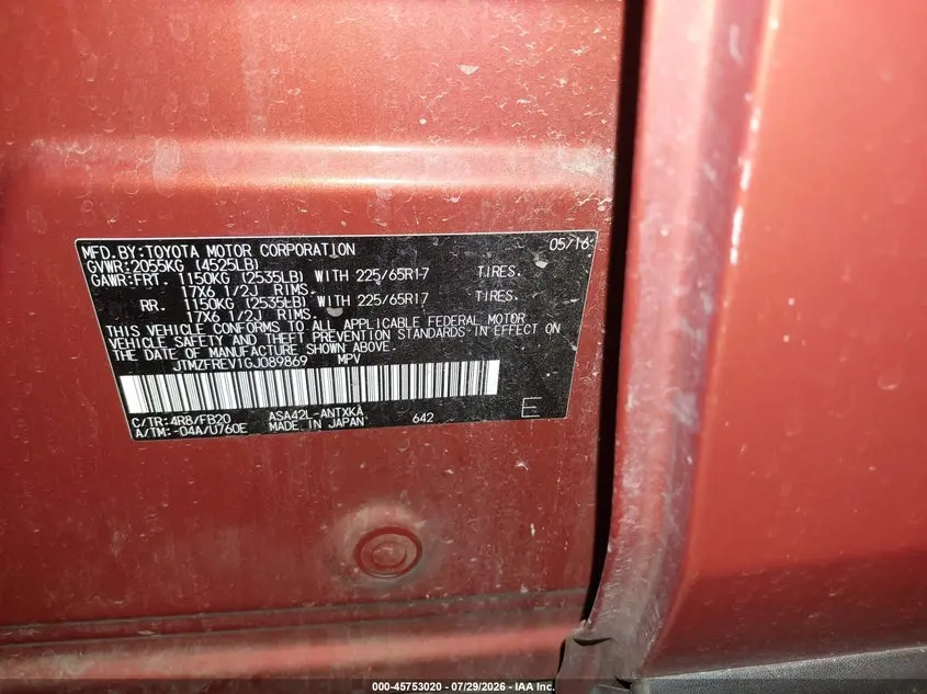 2016 TOYOTA RAV4 LE