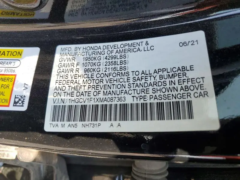 2021 HONDA ACCORD 1800 LX  