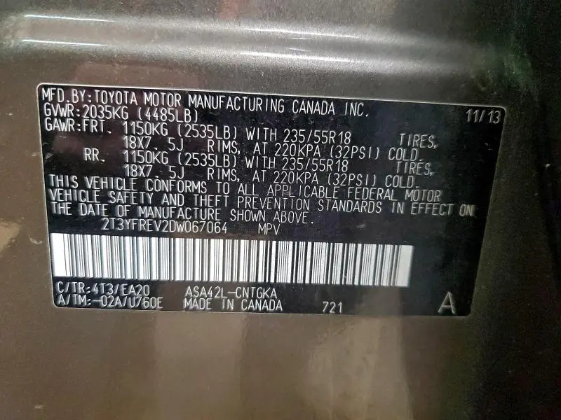 2013 TOYOTA RAV4 LIMITED  