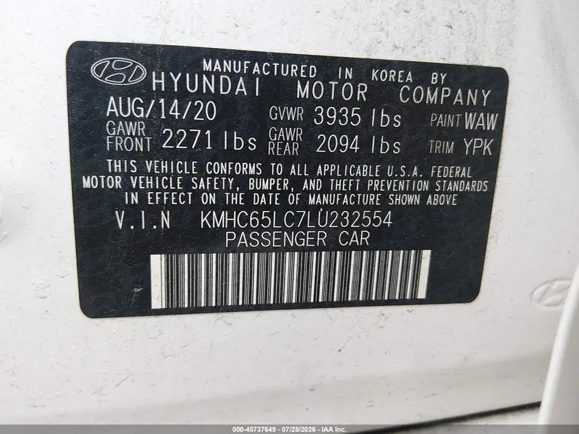 2020 HYUNDAI IONIQ HYBRID BLUE