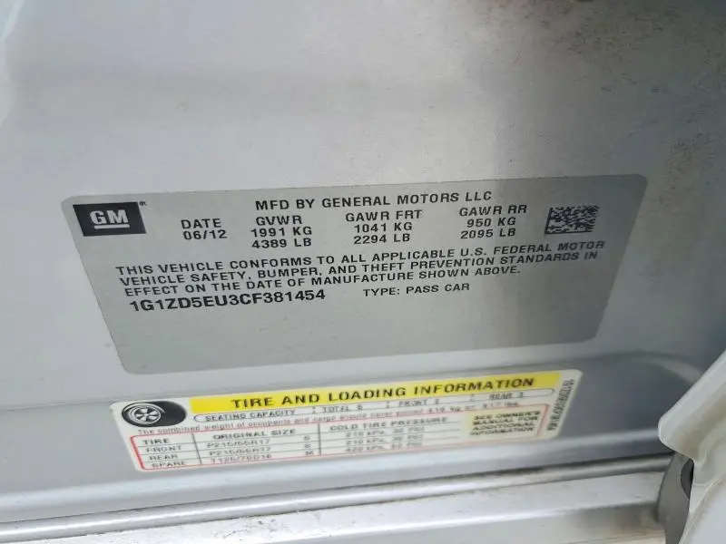 2012 CHEVROLET MALIBU 2LT  