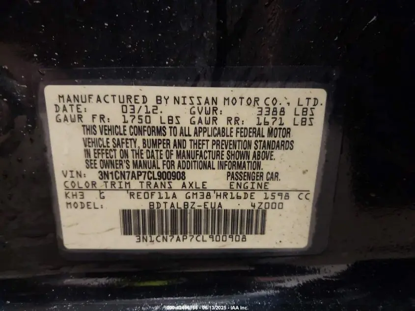 2012 NISSAN VERSA 1.6 SV