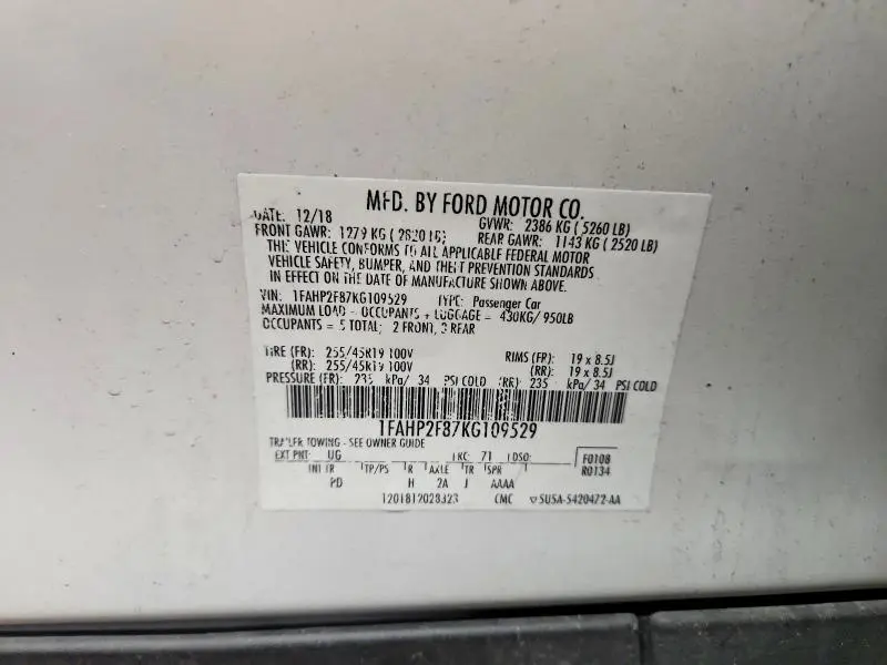 2019 FORD TAURUS LIMITED  