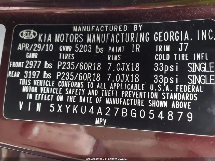 2011 KIA SORENTO EX V6