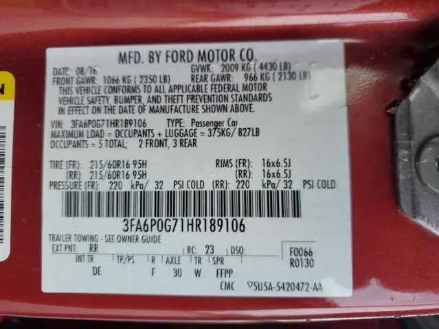 2017 FORD FUSION S  
