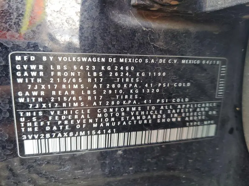 2018 VOLKSWAGEN TIGUAN   