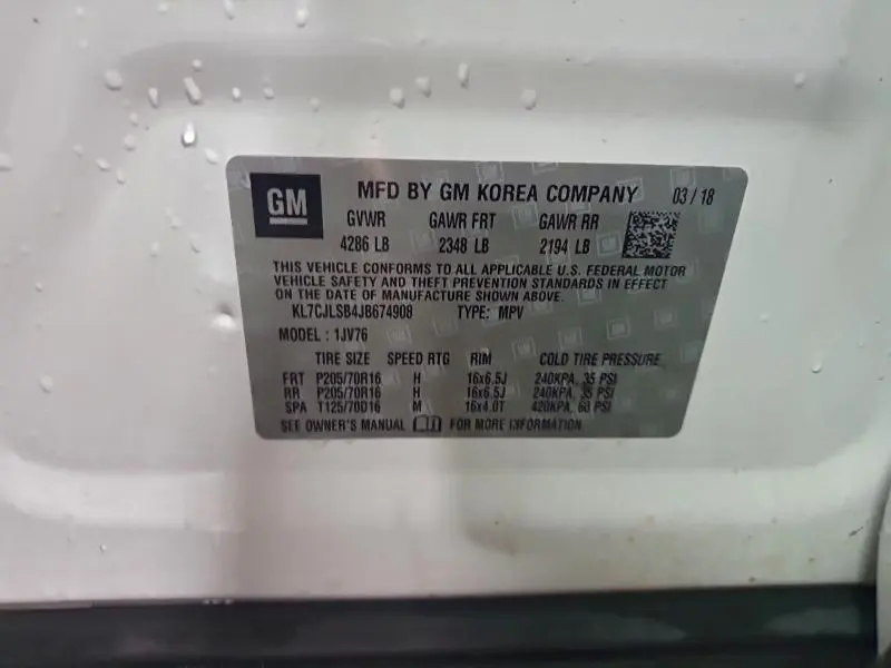 2018 CHEVROLET TRAX 1LT  