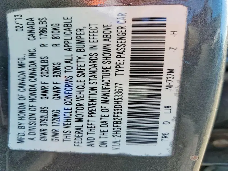2013 HONDA CIVIC EXL  