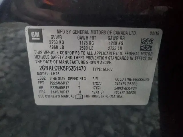 2015 CHEVROLET EQUINOX LT  