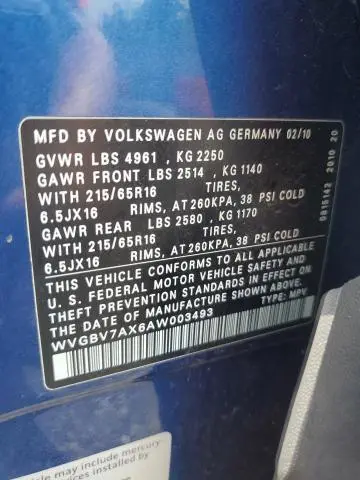 2010 VOLKSWAGEN TIGUAN SE  