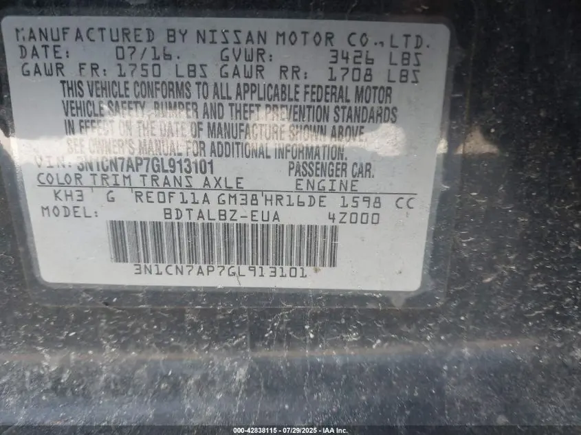 2016 NISSAN VERSA 1.6 SV