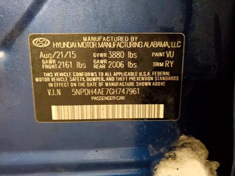 2016 HYUNDAI ELANTRA   