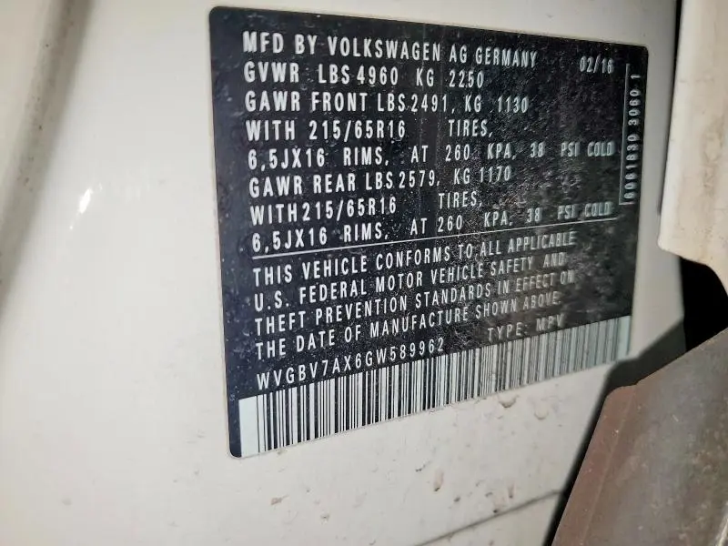 2016 VOLKSWAGEN TIGUAN S  