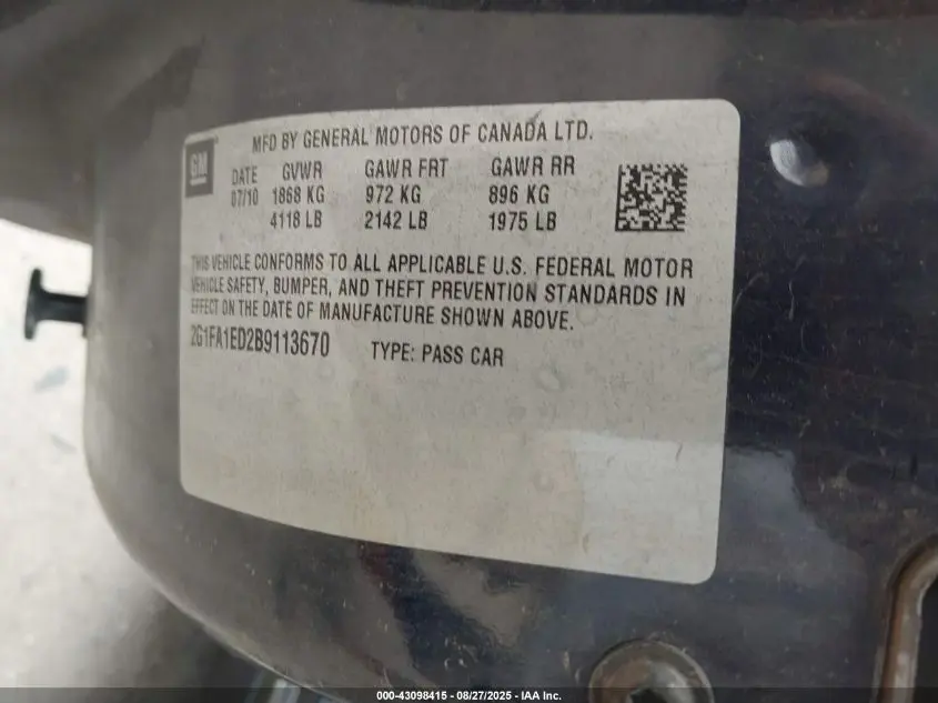 2011 CHEVROLET CAMARO 2LS