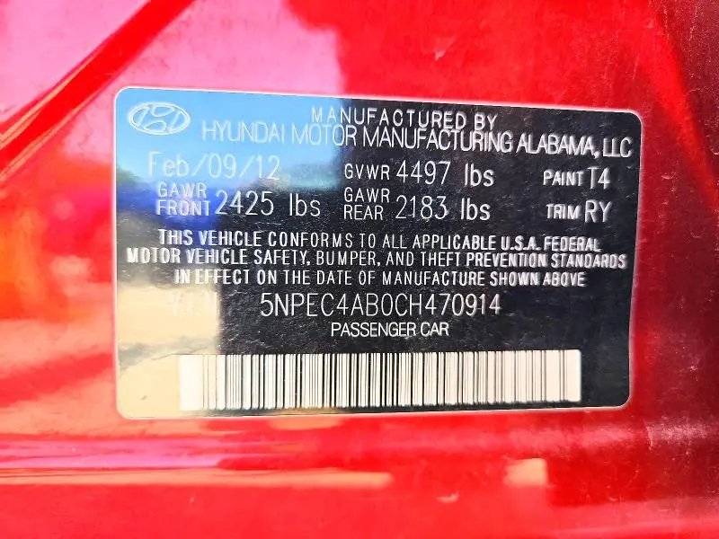 2012 HYUNDAI SONATA SE 2.0T  