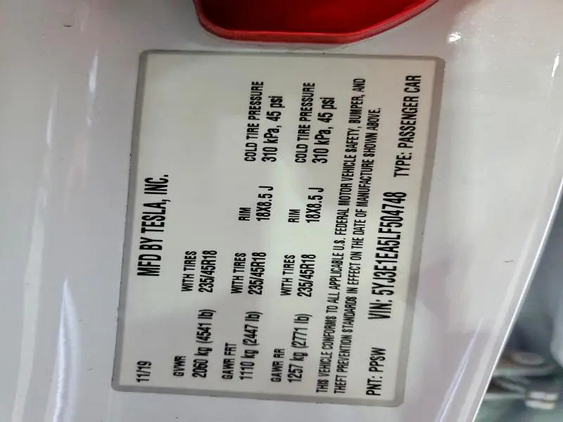 2020 TESLA MODEL 3   