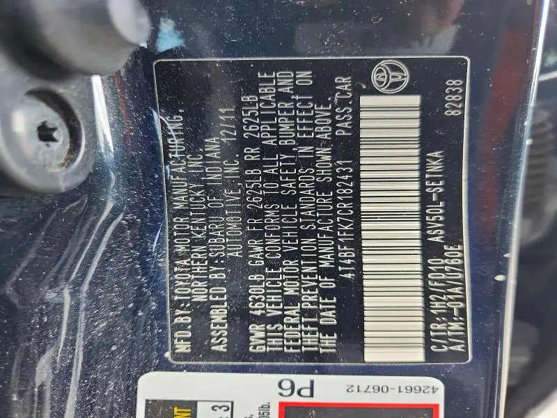 2012 TOYOTA CAMRY LE  