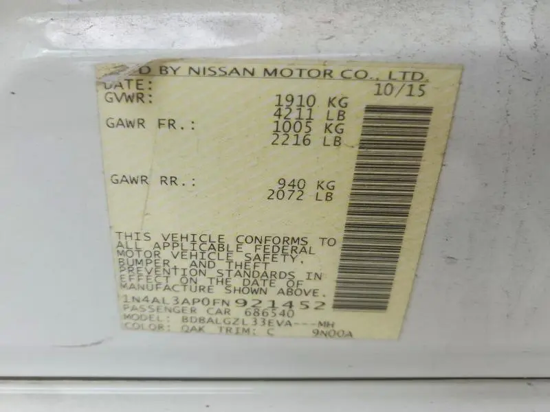 2015 NISSAN ALTIMA 2.5 S  