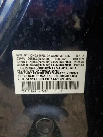 2016 HONDA PILOT TOURING  