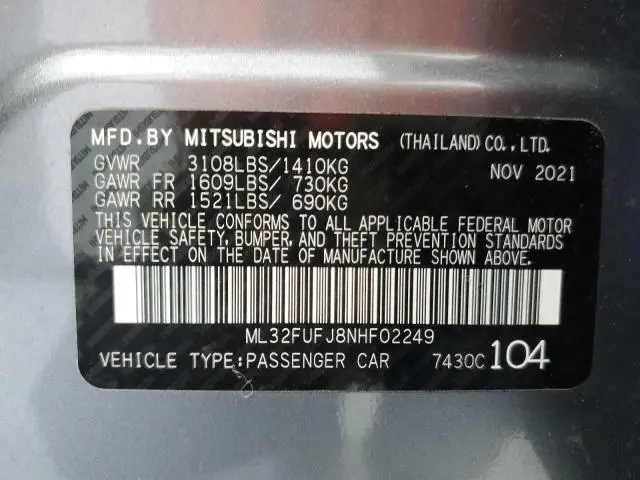 2022 MITSUBISHI MIRAGE G4 ES  