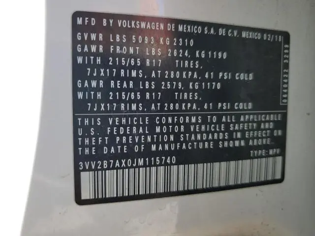 2018 VOLKSWAGEN TIGUAN SE  