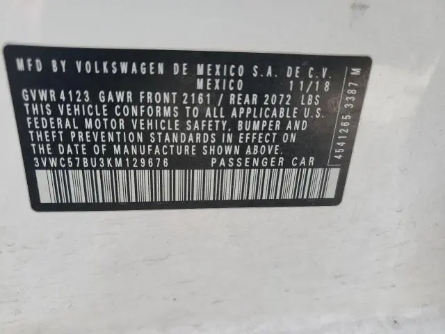 2019 VOLKSWAGEN JETTA S  