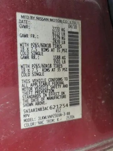 2010 NISSAN PATHFINDER S  