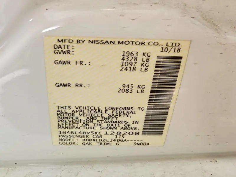 2019 NISSAN ALTIMA S  