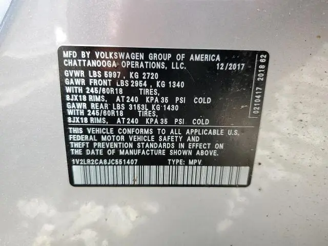 2018 VOLKSWAGEN ATLAS SE  