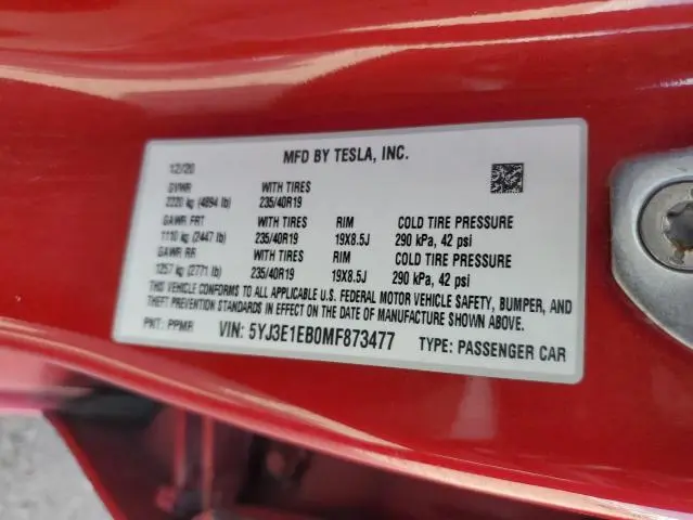 2021 TESLA MODEL 3   