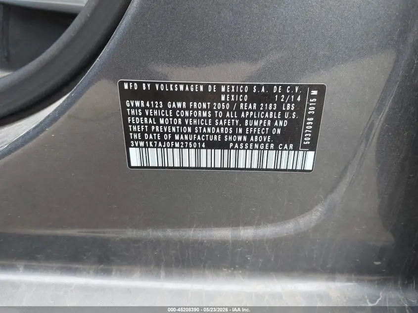 2015 VOLKSWAGEN JETTA 2.0L S