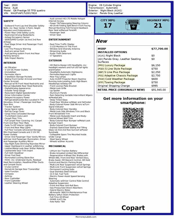 2020 AUDI Q8 PRESTIGE S-LINE  