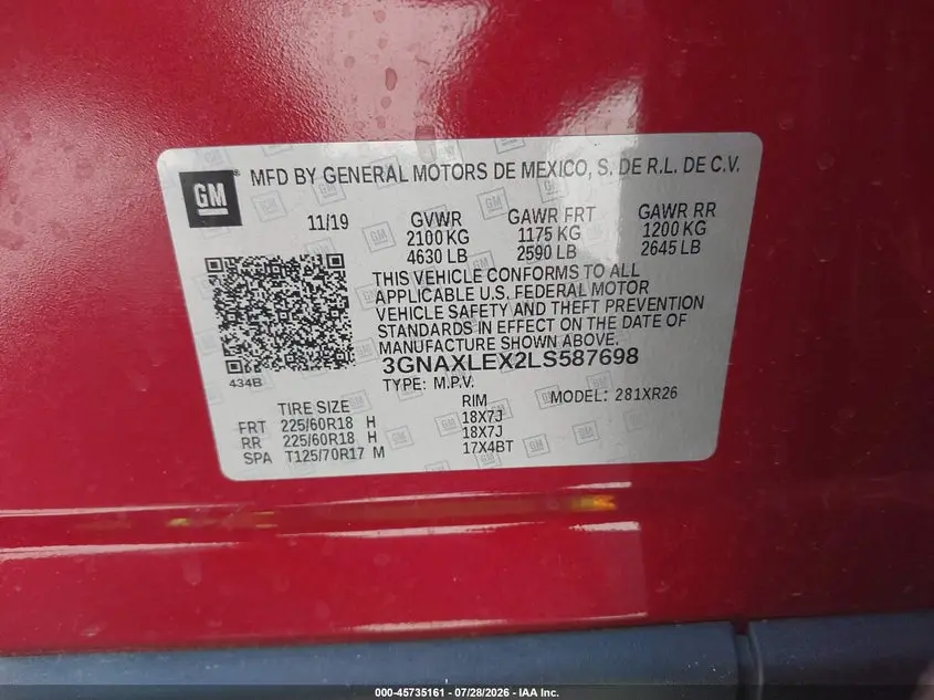 2020 CHEVROLET EQUINOX FWD LT 2.0L TURBO