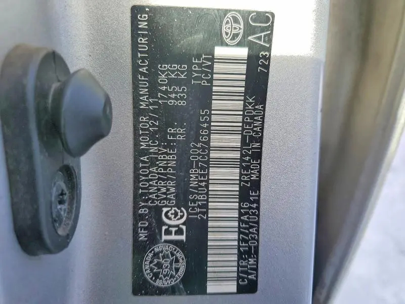 2012 TOYOTA COROLLA BASE  