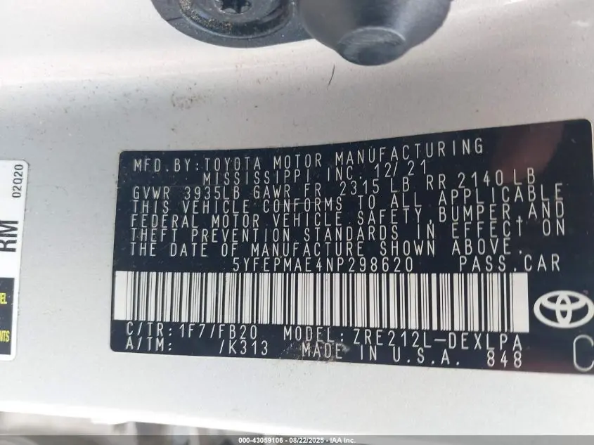 2022 TOYOTA COROLLA LE