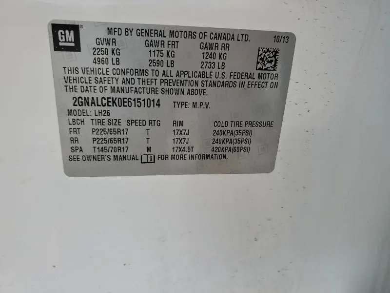 2014 CHEVROLET EQUINOX LT  