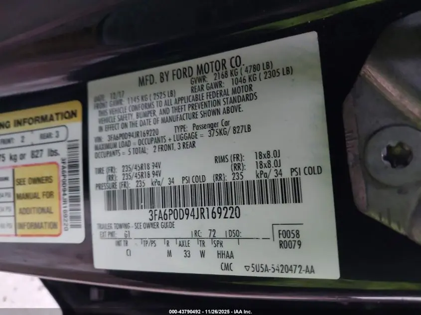 2018 FORD FUSION TITANIUM