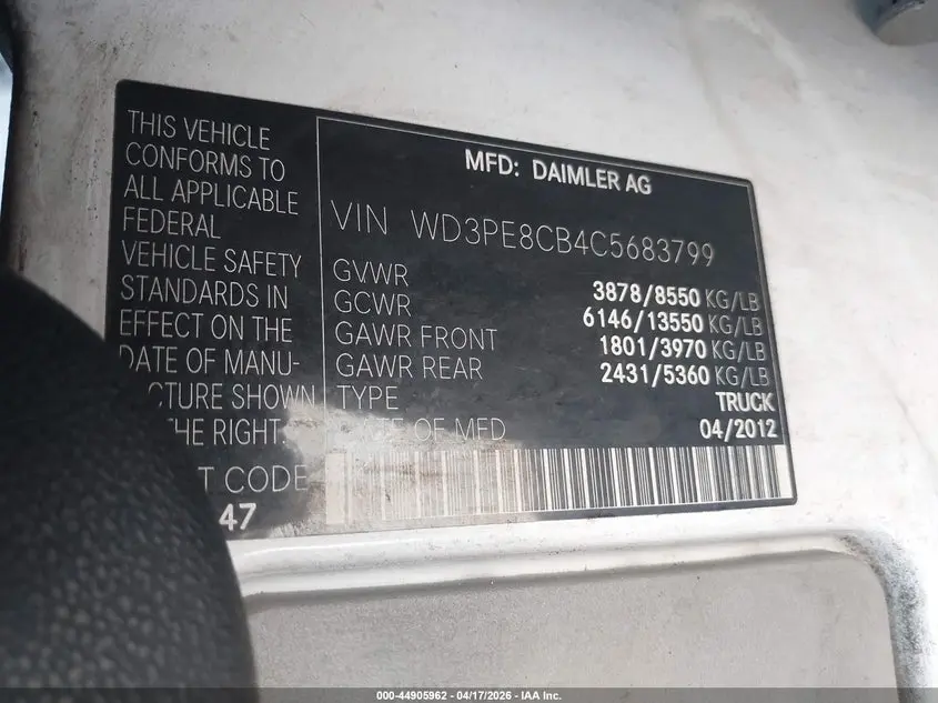 2012 MERCEDES-BENZ SPRINTER 2500 HIGH ROOF