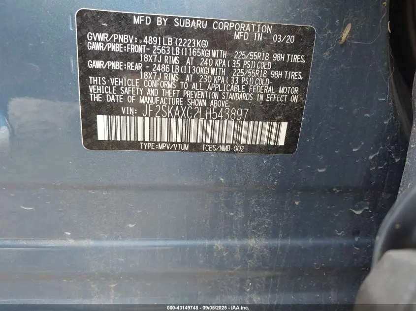 2020 SUBARU FORESTER TOURING