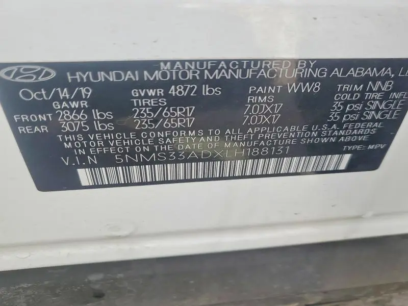 2020 HYUNDAI SANTA FE SEL  