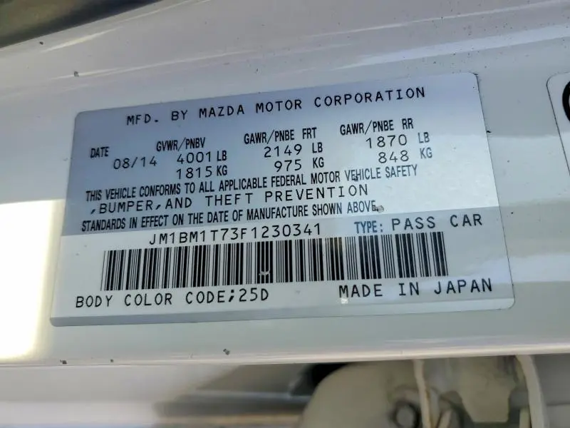 2015 MAZDA 3 SV  