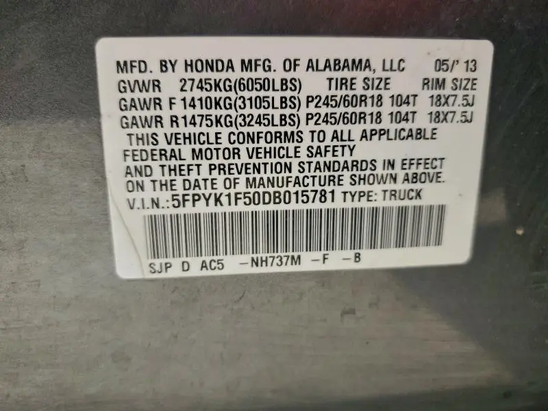 2013 HONDA RIDGELINE RTL  