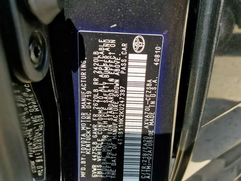 2019 TOYOTA CAMRY L  