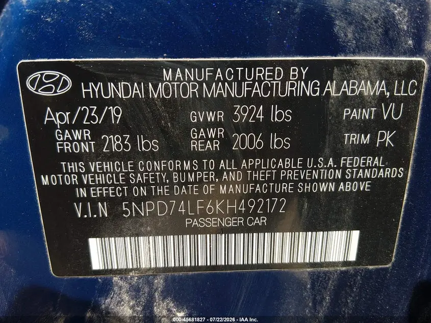 2019 HYUNDAI ELANTRA SE