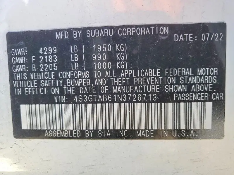 2022 SUBARU IMPREZA   